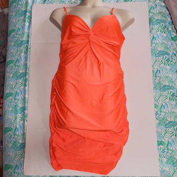 neon ruched bodycon dress